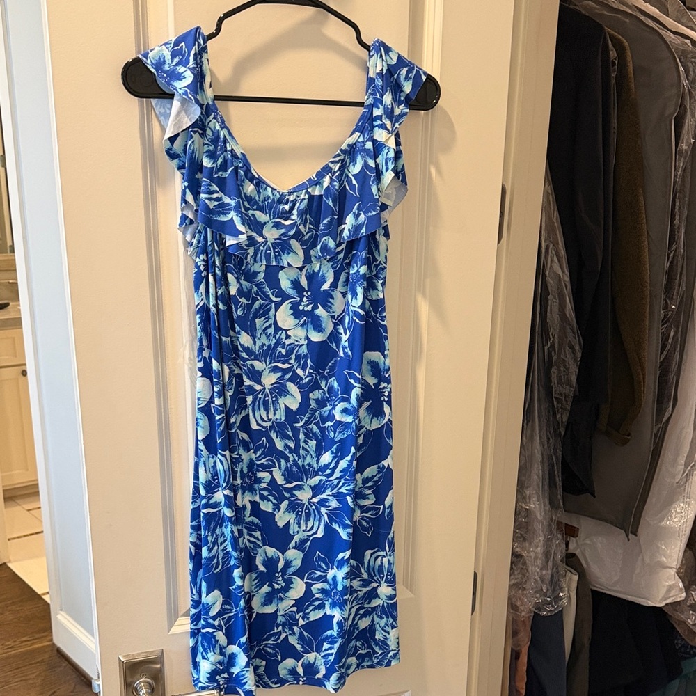 Tommy Bahama Blue & White Floral Off-Shoulder Mini Dress